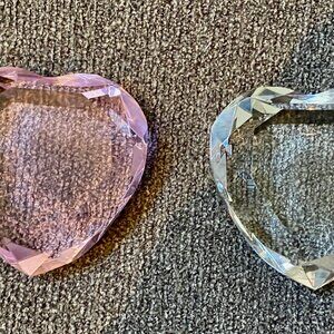 Lead Crystal Hearts Clear & Pink 3" T x 3.3 W Beautiful